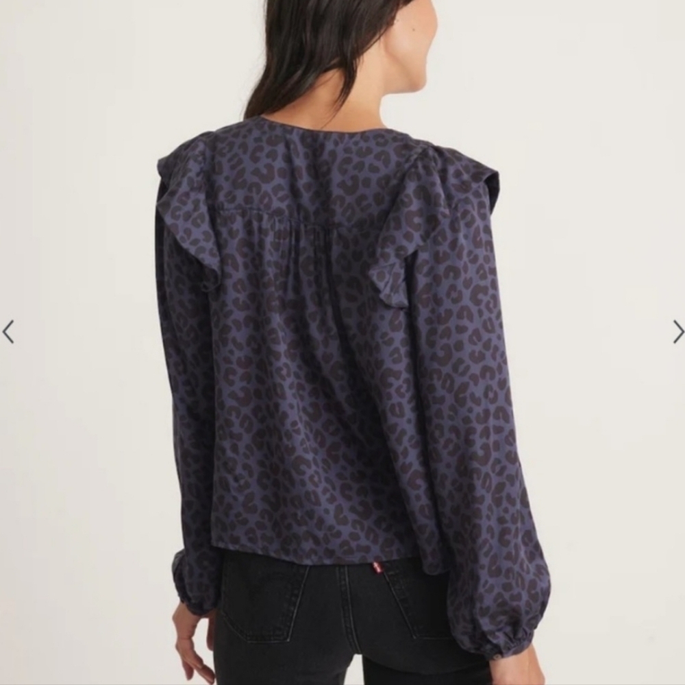 NWT Marine Layer Rory Leopard print Blouse blue and black size XS